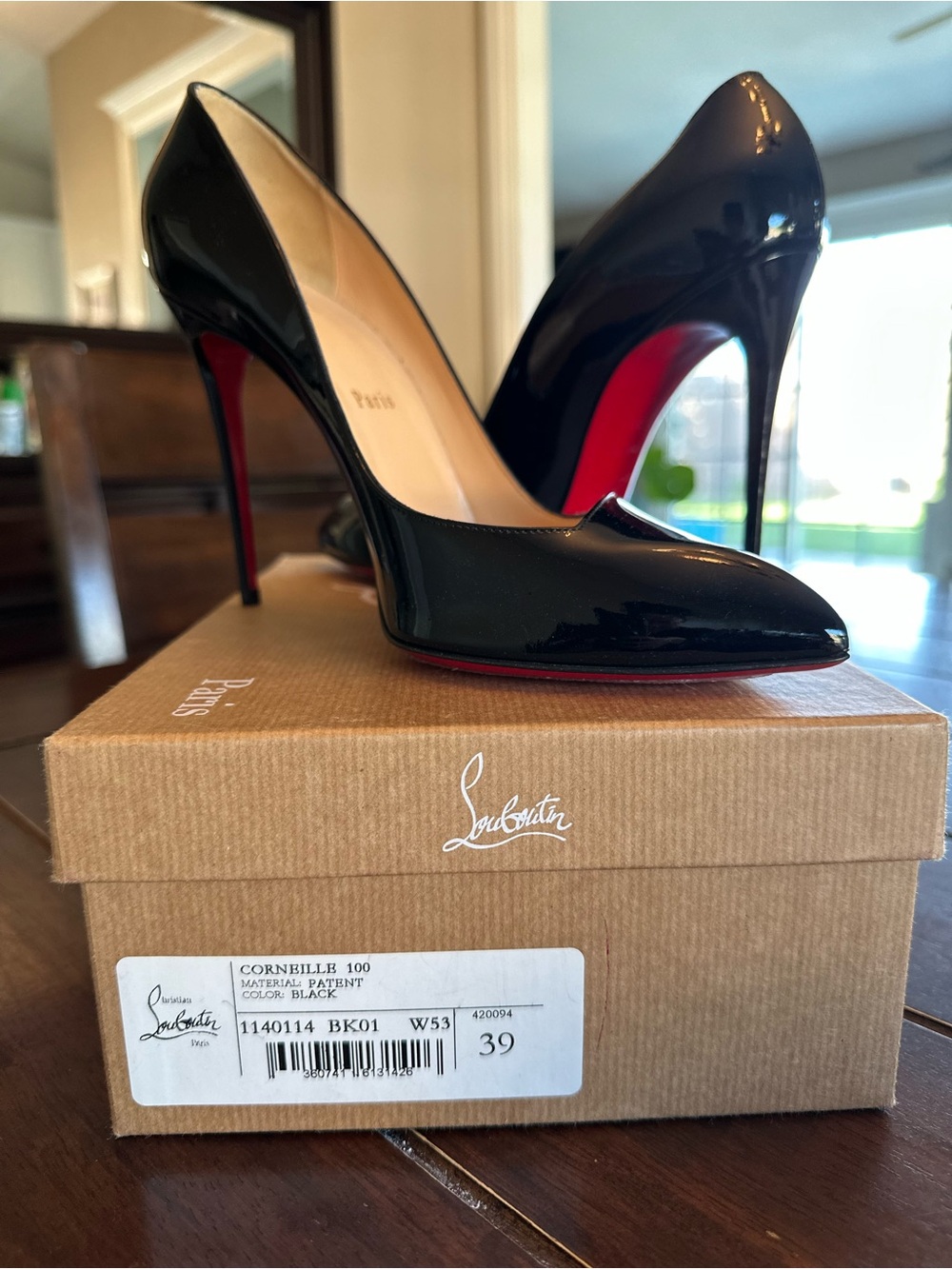 Louis Vuitton Black Patent Pointed-Toe Stiletto Pumps with Red Soles